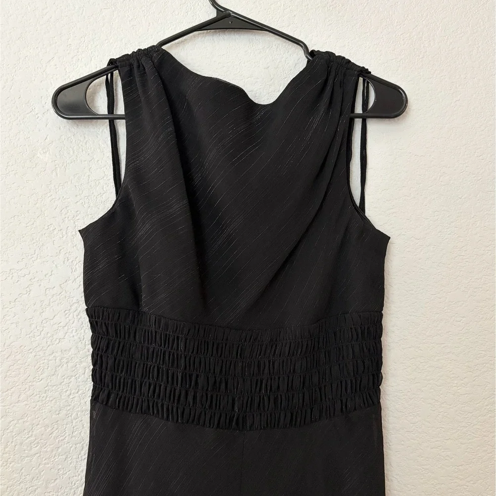 Bisou Bisou Black Metallic Pinstripe Smocked Waist Handkerchief Hem Dress SIZE 8